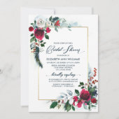 Dusty Blue Burgundy Bloom Geometric Brautparty Einladung (Vorderseite)