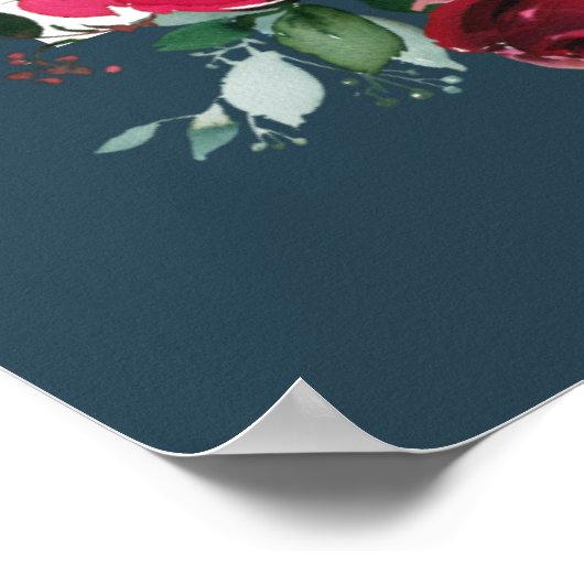 Dusty Blue Burgundy Bloom Wedding Begrüßungszeiche Poster (Ecke)