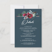 Dusty Blue | Burgundy Bloom Wedding Details Cards Einladung (Vorderseite)