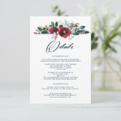 Dusty Blue | Burgundy Bloom Wedding Details Cards Einladung (Stehend Vorderseite)