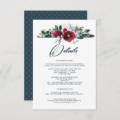 Dusty Blue | Burgundy Bloom Wedding Details Cards Einladung (Vorne/Hinten)