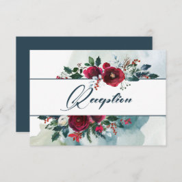 Dusty Blue | Burgundy Bloom Wedding Reception Card Einladung