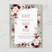 Dusty Blue Burgundy Blush Bloral Delay Datum Postkarte (Vorderseite)