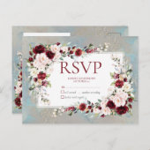 Dusty Blue Burgundy Blush Bloral No Menu UAWG Einladungspostkarte (Vorne/Hinten)