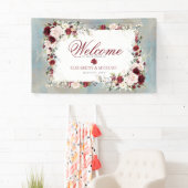 Dusty Blue Burgundy Blush Floral Elegante Hochzeit Banner (Insitu)