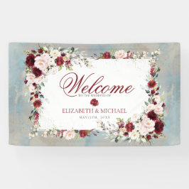 Dusty Blue Burgundy Blush Floral Elegante Hochzeit Banner