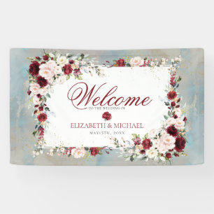 Dusty Blue Burgundy Blush Floral Elegante Hochzeit Banner
