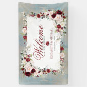 Dusty Blue Burgundy Blush Floral Elegante Hochzeit Banner (Vertikal)