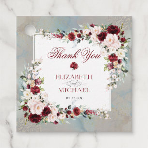 Dusty Blue Burgundy Blush Floral Elegante Hochzeit Geschenkanhänger