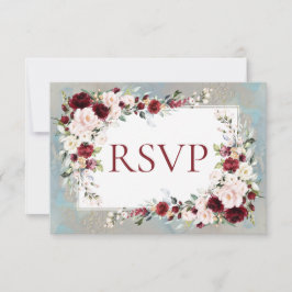 Dusty Blue Burgundy Blush Floral UAWG RSVP Karte