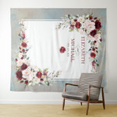 Dusty Blue Burgundy Blush Floral Wedding Backgroun Wandteppich (Beispiel (Horizontal))