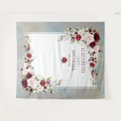 Dusty Blue Burgundy Blush Floral Wedding Backgroun Wandteppich (Vorderseite (Horizontal))