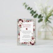 Dusty Blue Burgundy Blush Floral Wedding Details Begleitkarte (Stehend Vorderseite)