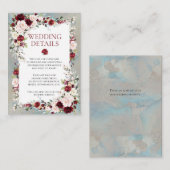 Dusty Blue Burgundy Blush Floral Wedding Details Begleitkarte (Vorne/Hinten)