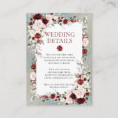 Dusty Blue Burgundy Blush Floral Wedding Details Begleitkarte (Vorderseite)