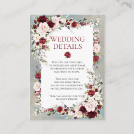 Dusty Blue Burgundy Blush Floral Wedding Details Begleitkarte