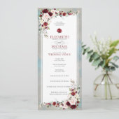 Dusty Blue Burgundy Blush Floral Wedding Program Programm (Stehend Vorderseite)
