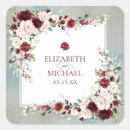 Dusty Blue Burgundy Blush Floral Wedding Sticker