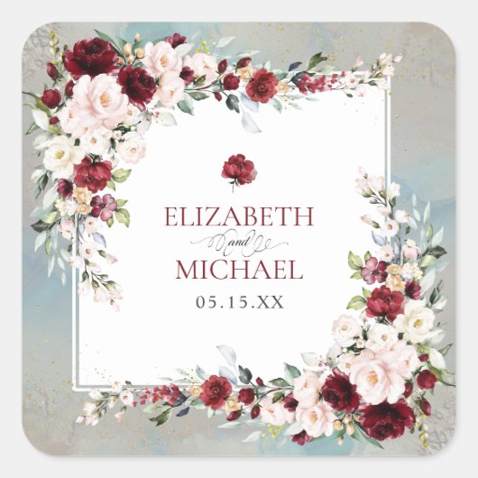 Dusty Blue Burgundy Blush Floral Wedding Sticker (Vorderseite)