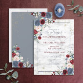 Dusty Blue Burgundy Blush Gold Floral Wedding Einladung