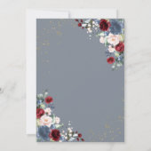 Dusty Blue Burgundy Blush Gold Floral Wedding Einladung (Rückseite)