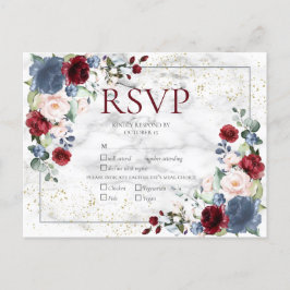 Dusty Blue Burgundy Blush Gold Wedding RSVP Einladungspostkarte