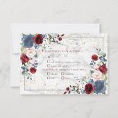 Dusty Blue Burgundy Blush Gold Wedding RSVP Karte (Rückseite)