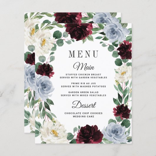 Dusty Blue Burgundy Boho Hochzeit im Herbst Menu C (Vorne/Hinten)