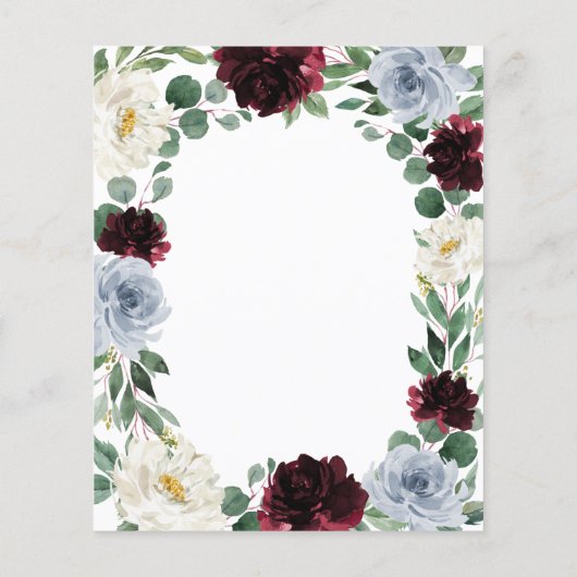 Dusty Blue Burgundy Boho Hochzeit im Herbst Menu C (Rückseite)