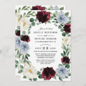 Dusty Blue Burgundy Elegante Fall Engagement Party Einladung (Vorne/Hinten)