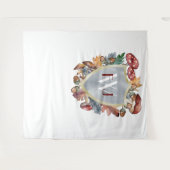 Dusty Blue Burgundy Fall Mushroom Wedding Backgrou Wandteppich (Vorderseite (Horizontal))