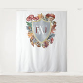 Dusty Blue Burgundy Fall Mushroom Wedding Backgrou Wandteppich (Vorderseite)