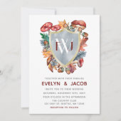 Dusty Blue Burgundy Fall Mushroom Wedding Einladung (Vorderseite)