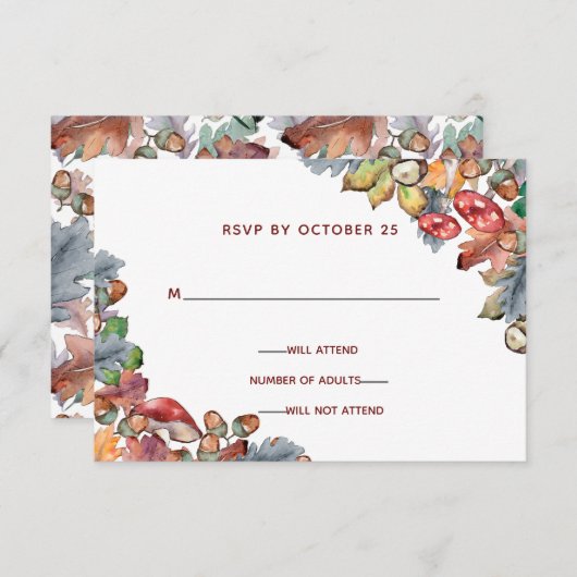 Dusty Blue Burgundy Fall Mushroom Wedding rsvp Einladung (Vorne/Hinten)