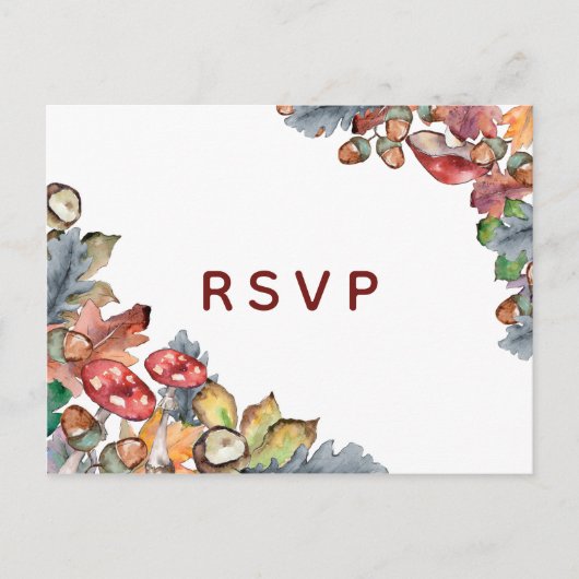 Dusty Blue Burgundy Fall Mushroom Wedding RSVP Einladungspostkarte (Vorderseite)