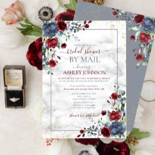 Dusty Blue Burgundy Floral Brautparty by Mail Einladung