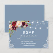 Dusty Blue Burgundy Floral Lights Lace RSVP Karte (Vorne/Hinten)