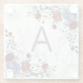 Dusty Blue Burgundy floral Marmorname Monogram Glasuntersetzer (Rückseite)