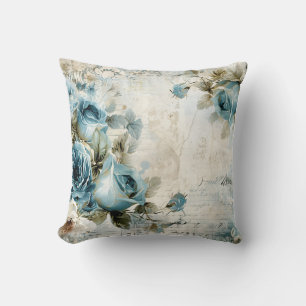 Dusty Blue Burgundy floral Marmorname Monogram Kissen