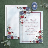 Dusty Blue Burgundy Floral Watercolor Script Einladung