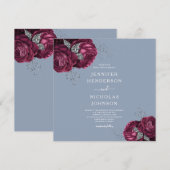 Dusty Blue Burgundy Peonies Elegante Wedding Einladung (Vorne/Hinten)