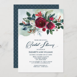 Dusty Blue | Burgundy Red Bloom Brautparty Einladung