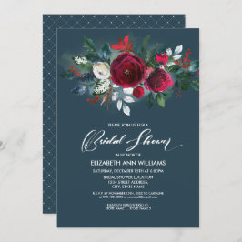 Dusty Blue | Burgundy Red Bloom Brautparty Einladung