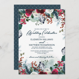 Dusty Blue | Burgundy Red Bloom Wedding Einladung