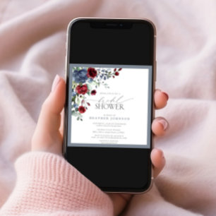 Dusty Blue Burgundy Red Watercolor Brautparty Einladung