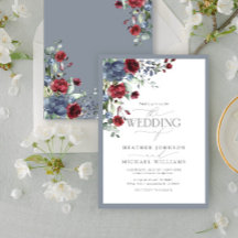 Dusty Blue Burgundy Watercolor Floral Wedding
