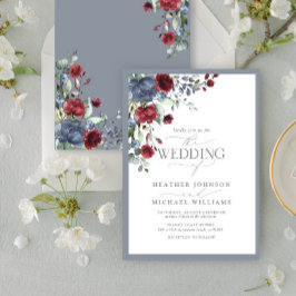 Dusty Blue Burgundy Watercolor Floral Wedding Einladung