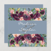Dusty Blue | Burgundy Watercolor Wedding Einladung (Vorne/Hinten)