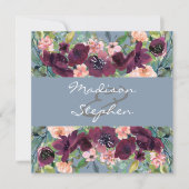 Dusty Blue | Burgundy Watercolor Wedding Einladung (Vorderseite)