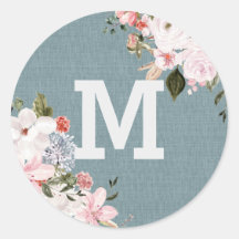 Dusty Blue Burlap Rustic Floral Wedding Monogramm